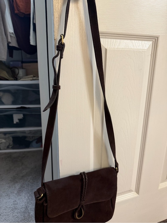 Handbags - Dark Brown Suede Crossbody Bag with Adjustable Strap